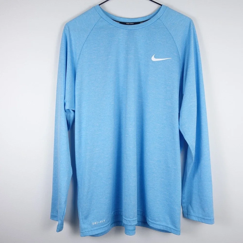 Nike Swim Dri-Fit Men's Long Sleeve Rash Guard Shirt Blue UPF 40+ Size L